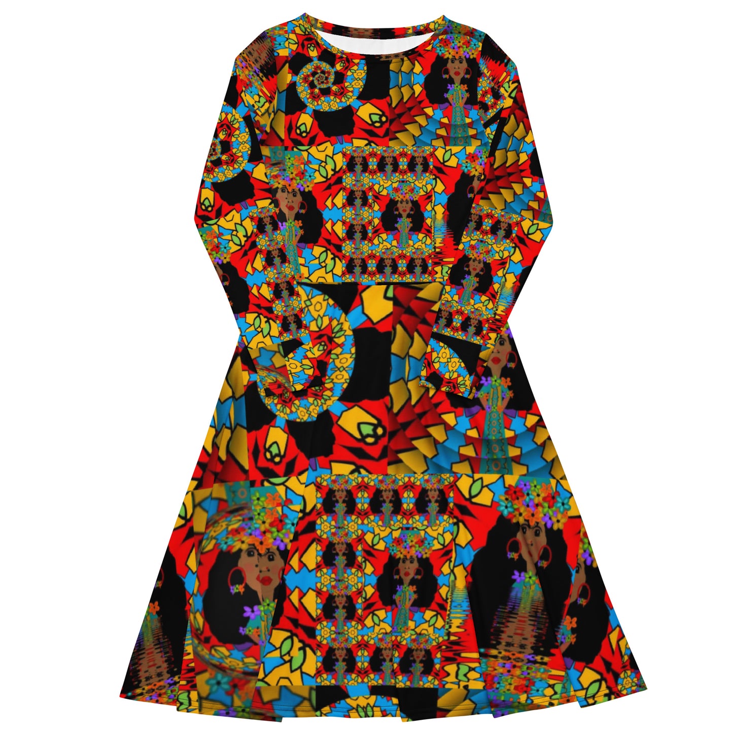 All-over print long sleeve midi dress