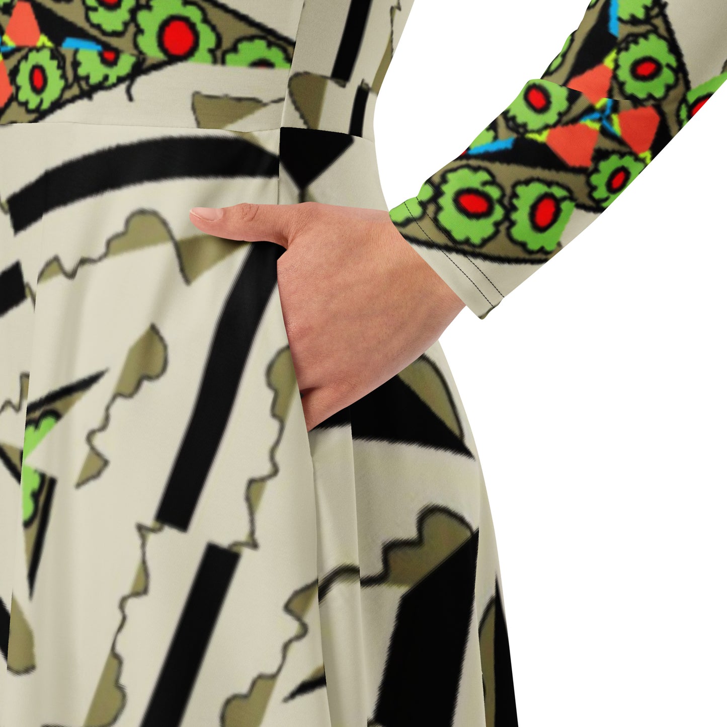 All-over print long sleeve midi dress