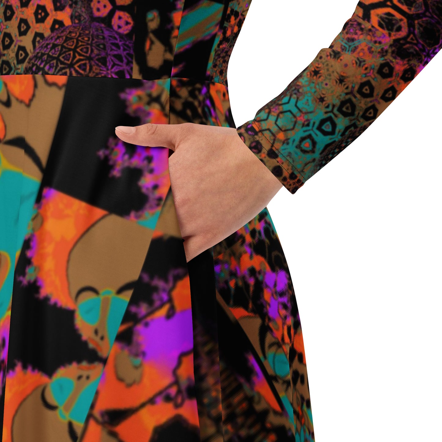 All-over print long sleeve midi dress