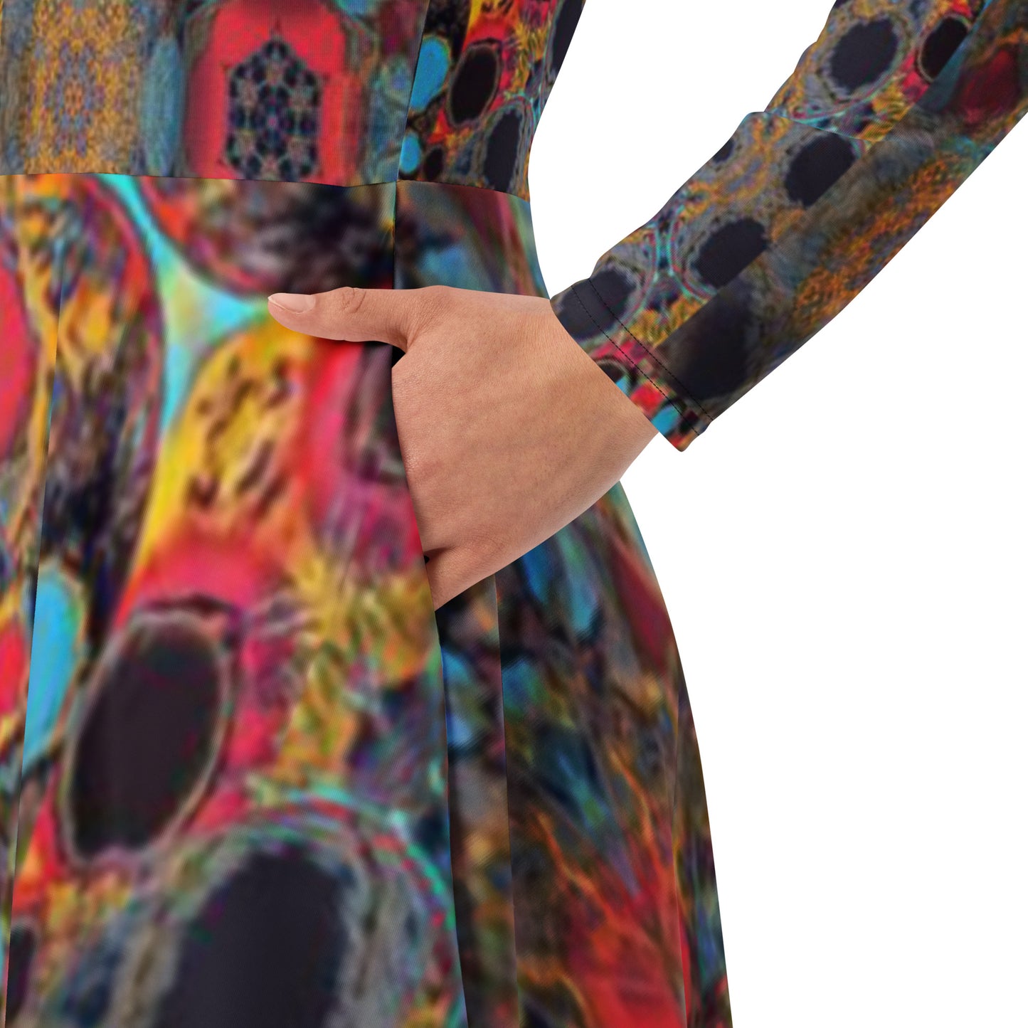 All-over print long sleeve midi dress