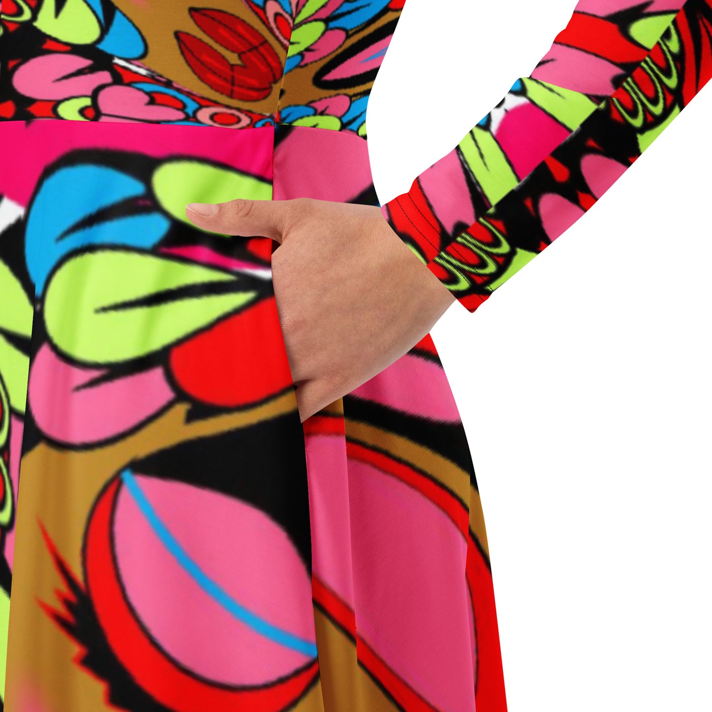 All-over print long sleeve midi dress