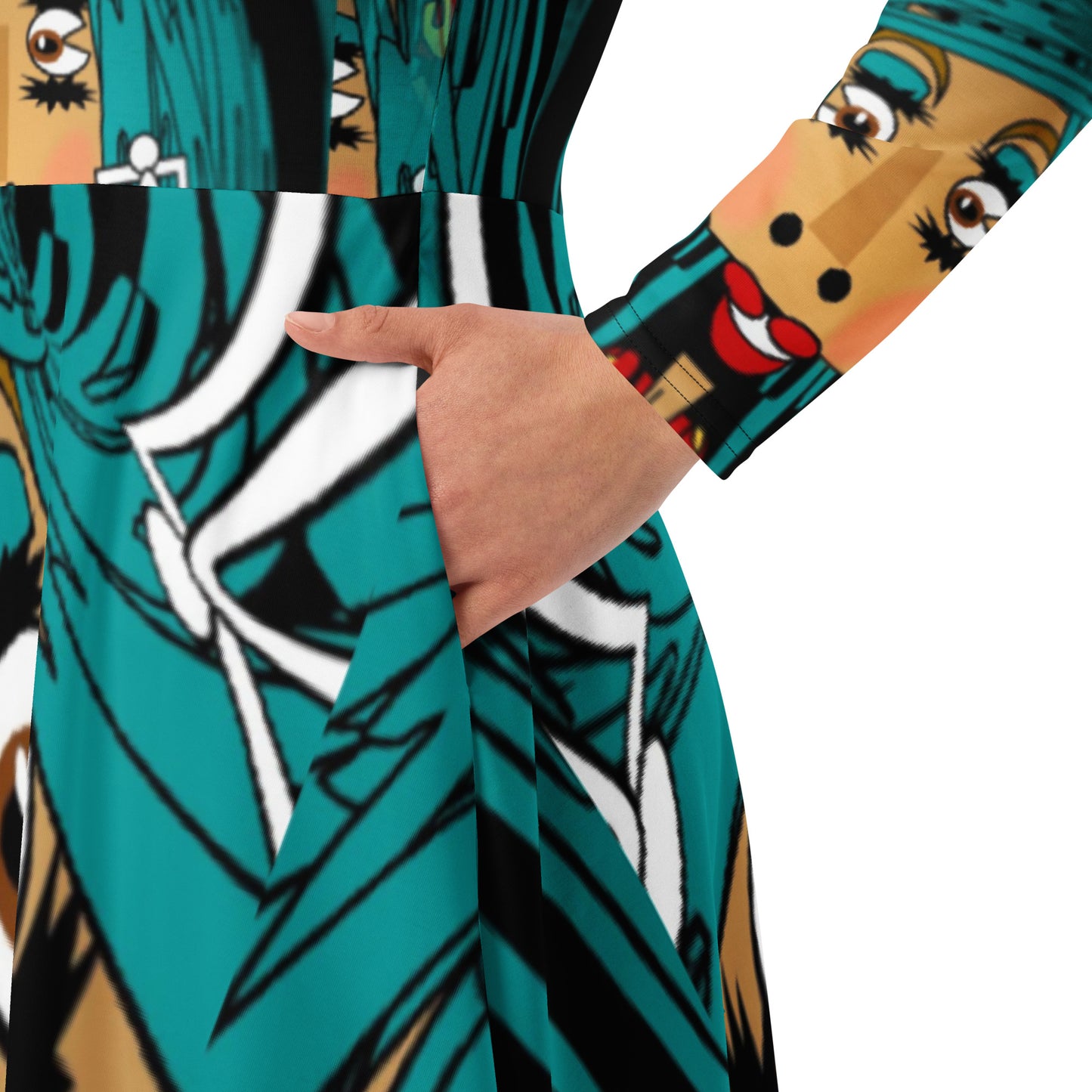 All-over print long sleeve midi dress