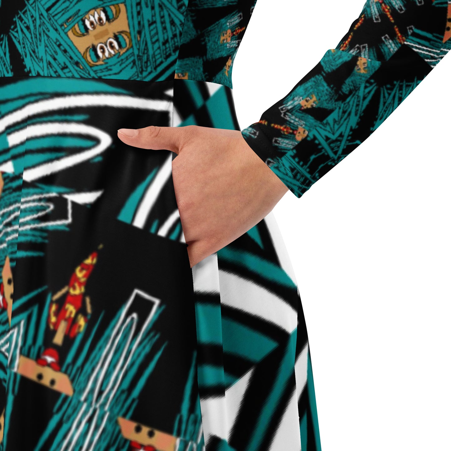 All-over print long sleeve midi dress