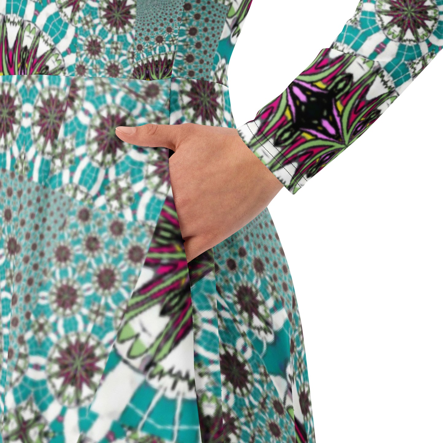 All-over print long sleeve midi dress