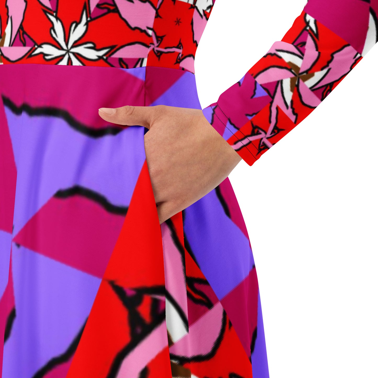 All-over print long sleeve midi dress