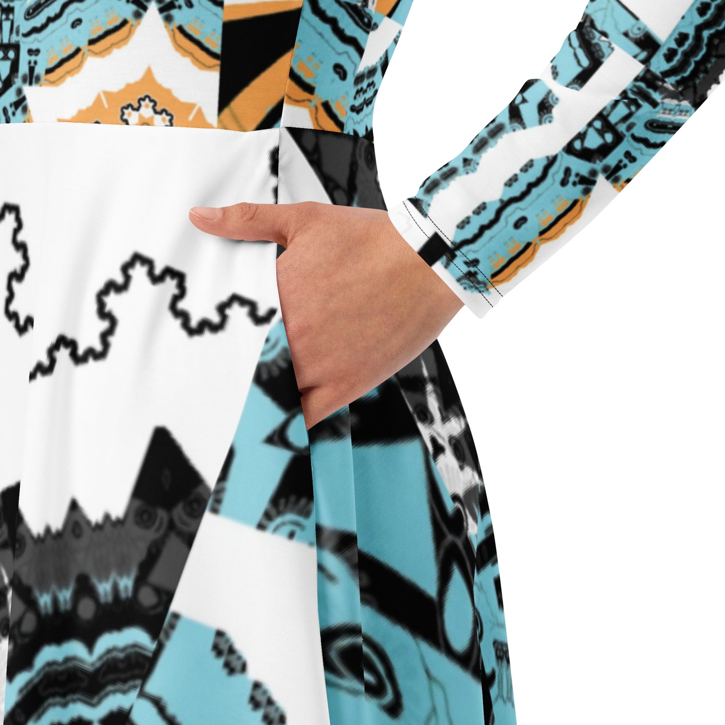 All-over print long sleeve midi dress