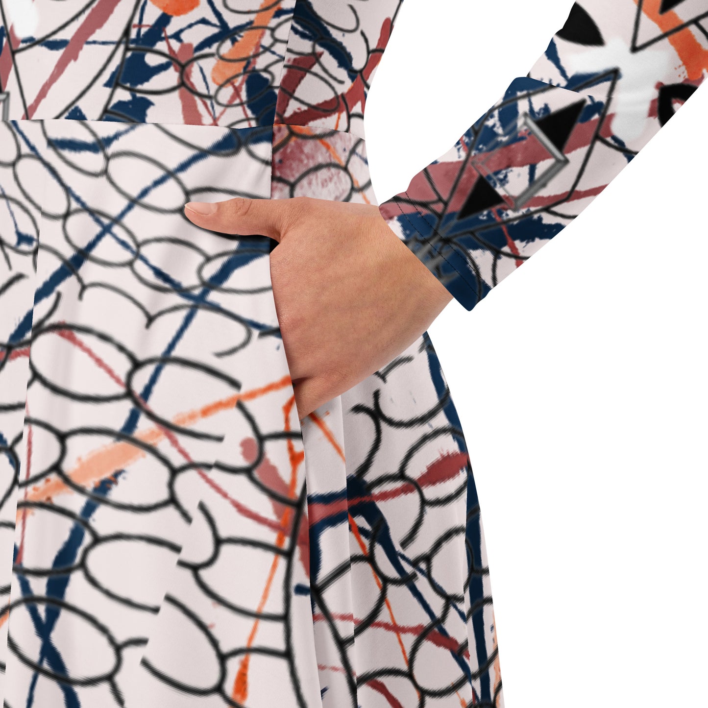 All-over print long sleeve midi dress