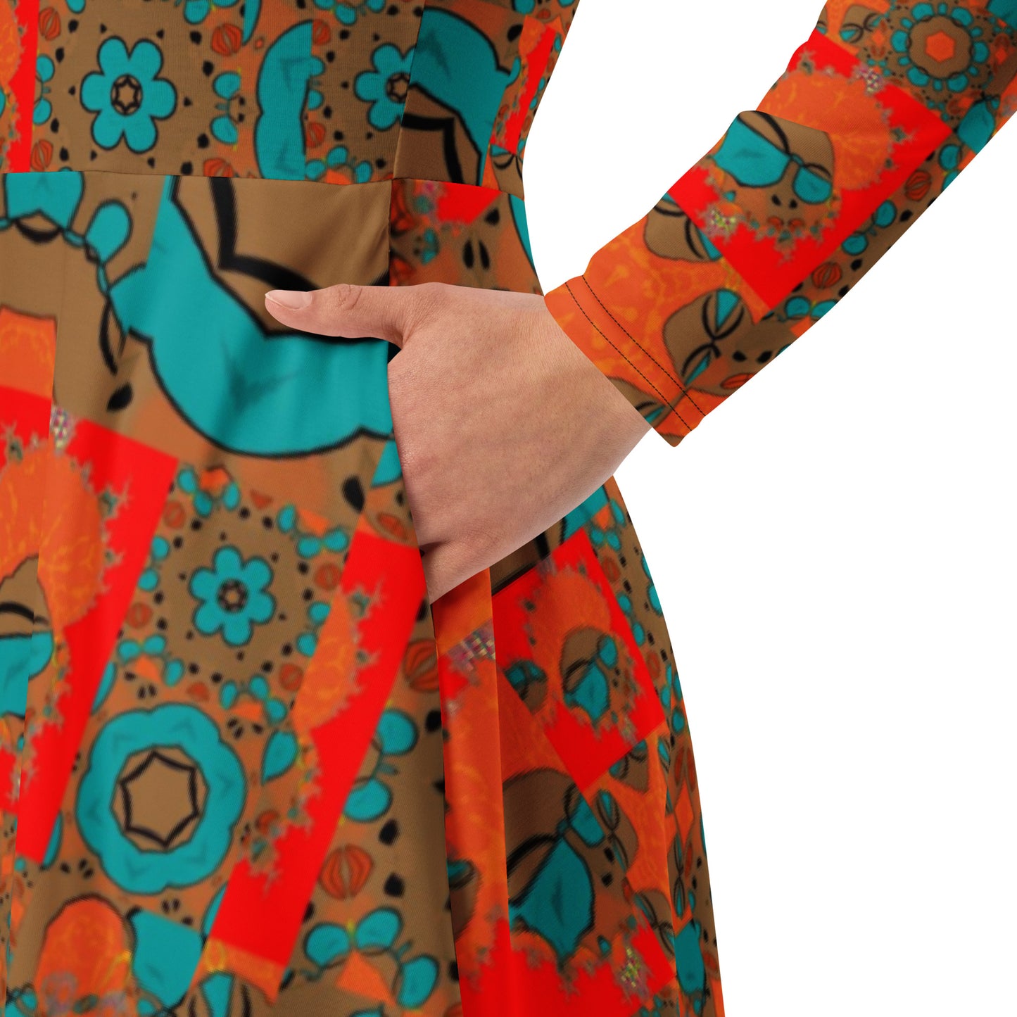 All-over print long sleeve midi dress