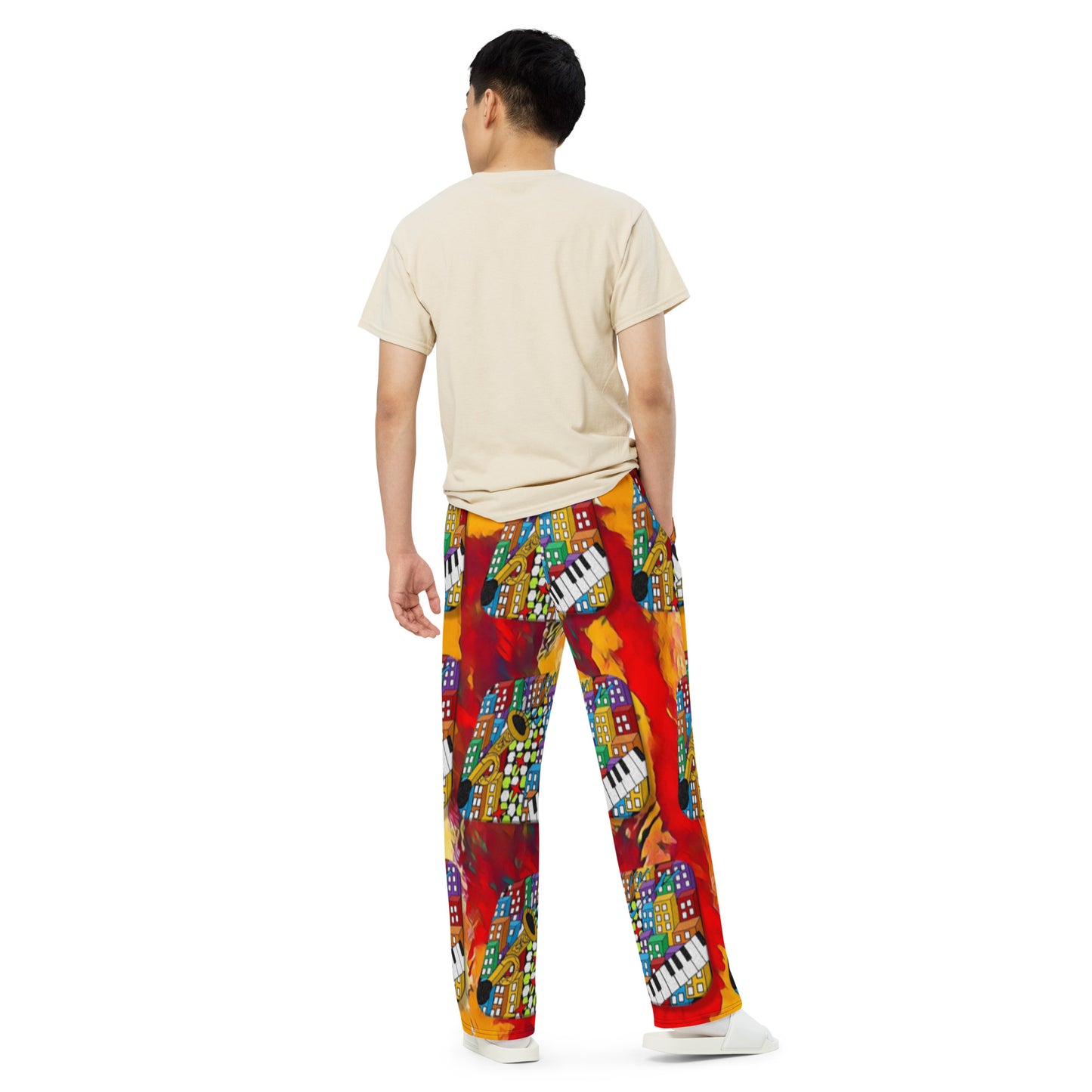 Sample All-over print unisex wide-leg pants