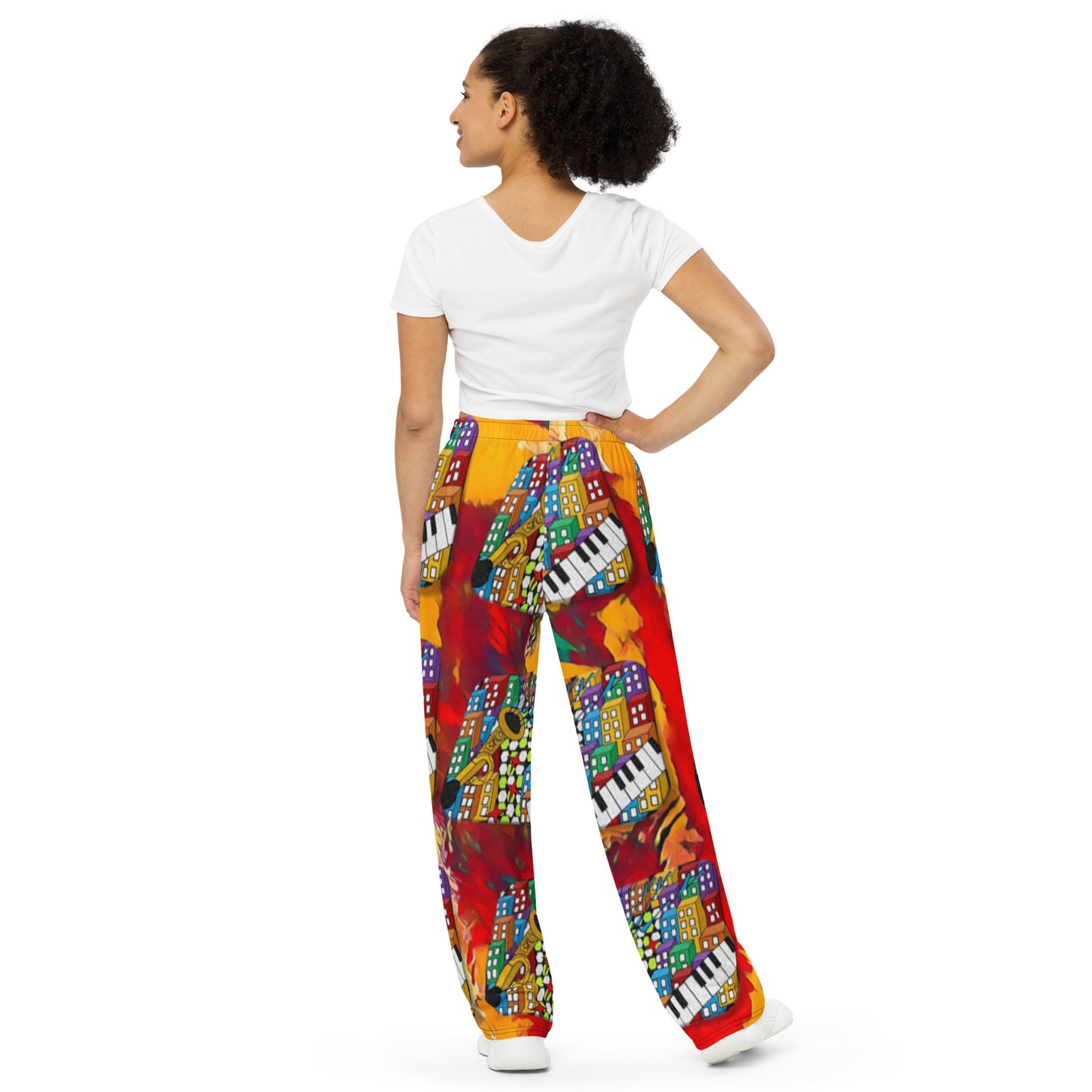 Sample All-over print unisex wide-leg pants