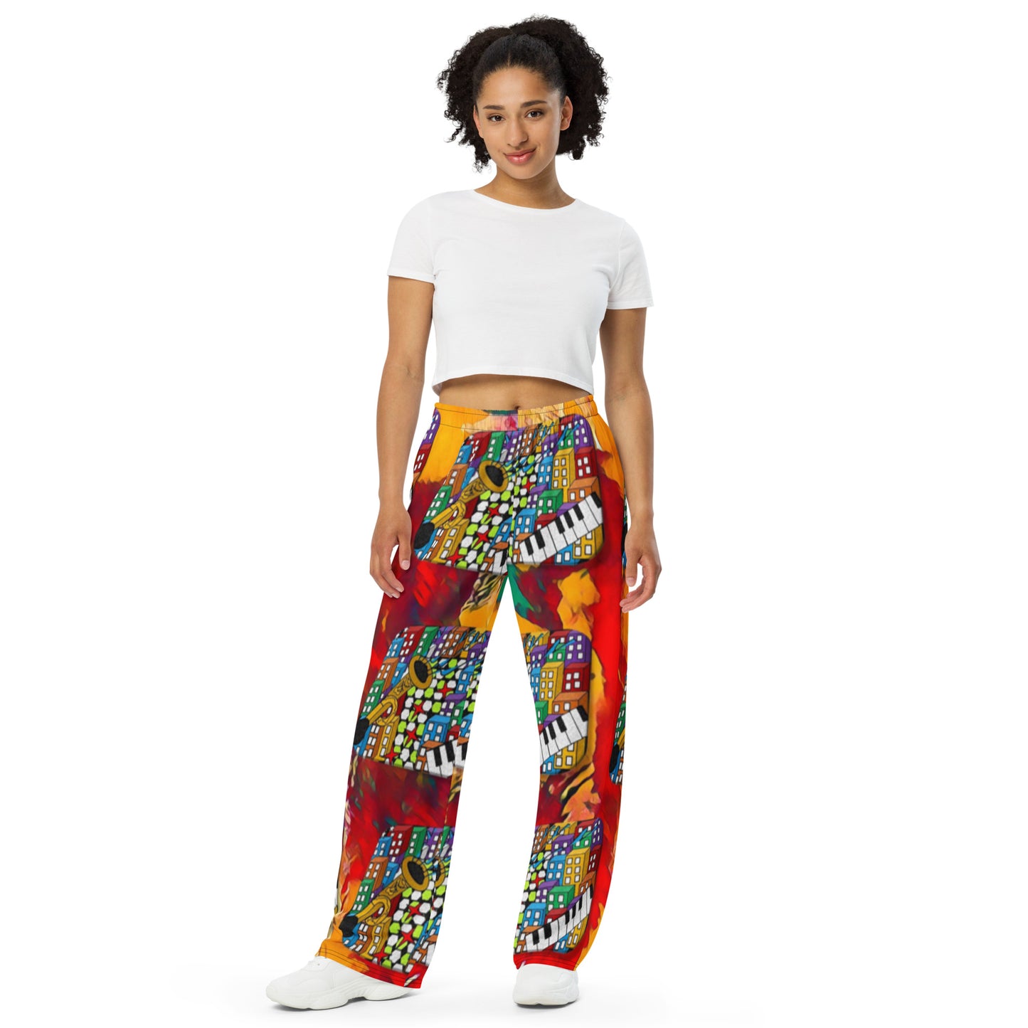 Sample All-over print unisex wide-leg pants