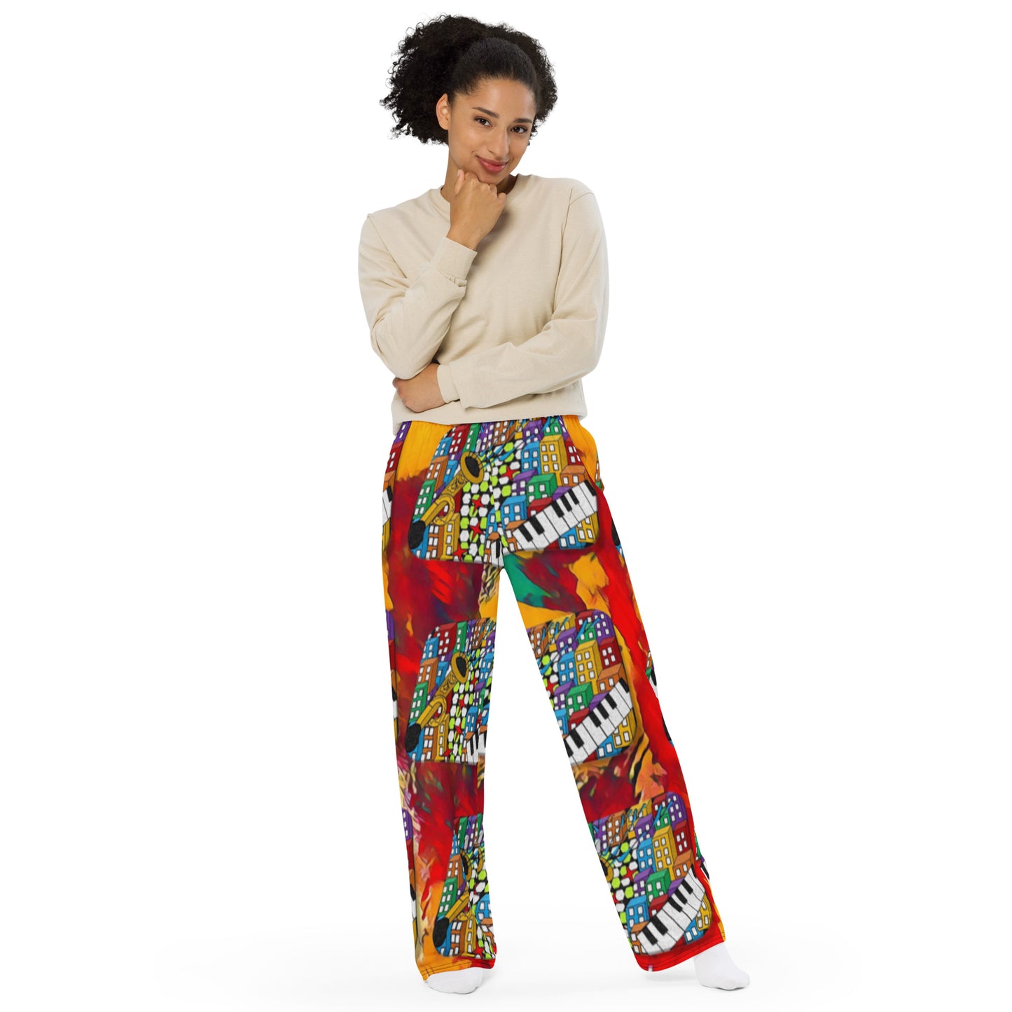 Sample All-over print unisex wide-leg pants