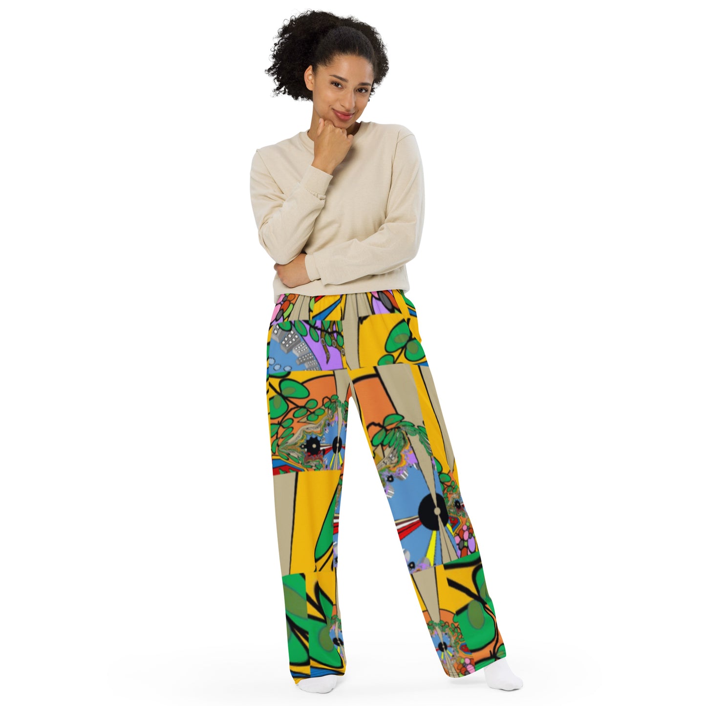 All-over print unisex wide-leg pants