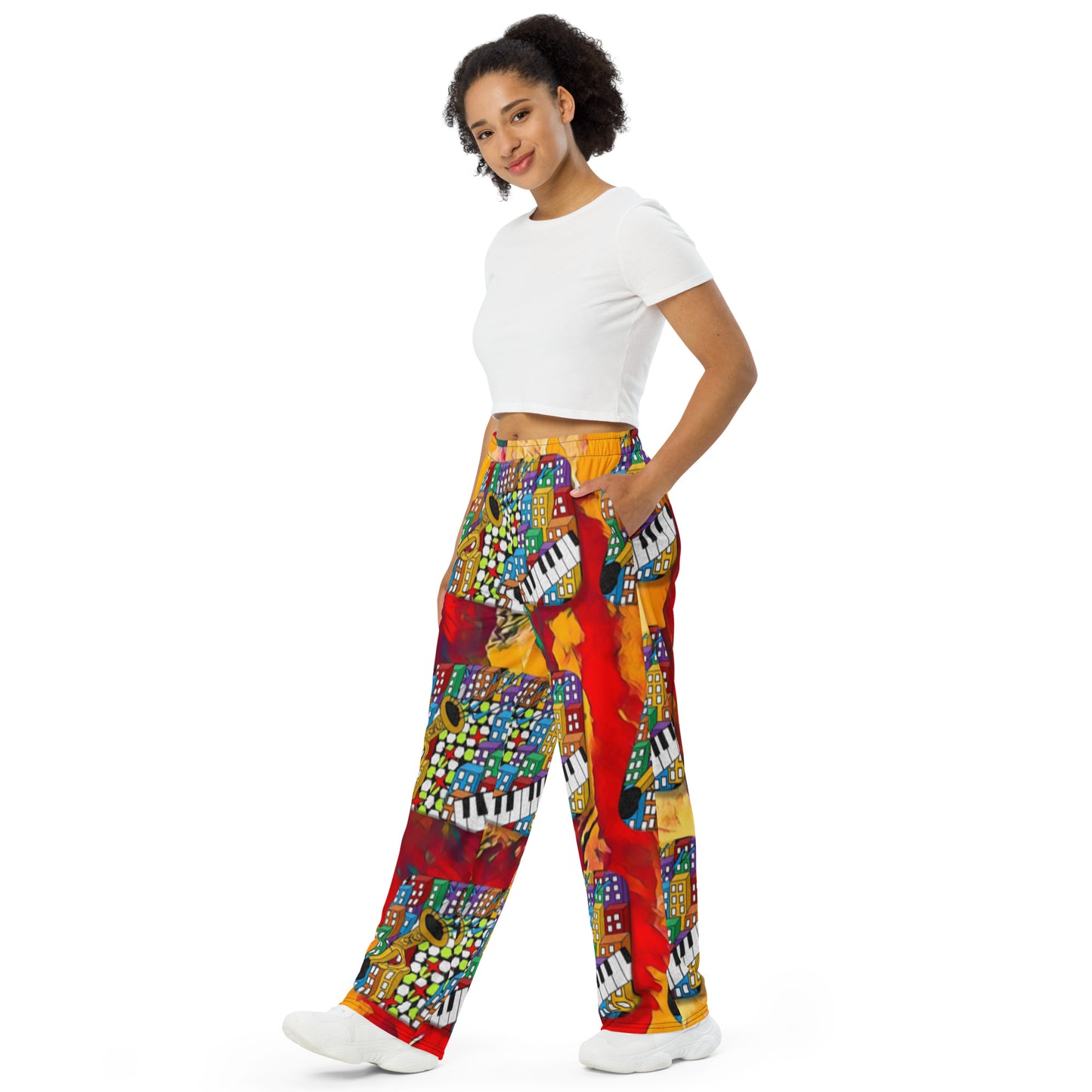 Sample All-over print unisex wide-leg pants