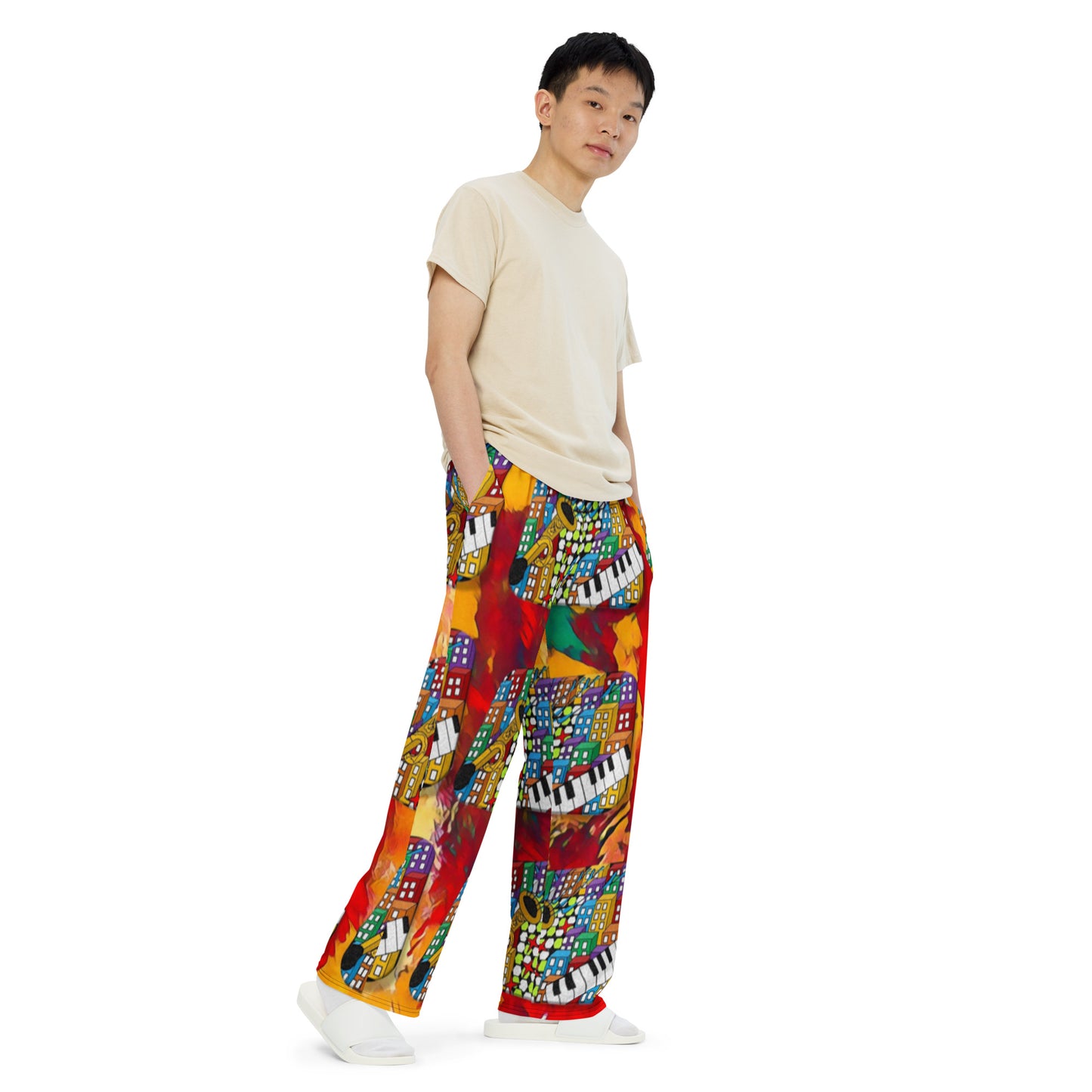 Sample All-over print unisex wide-leg pants