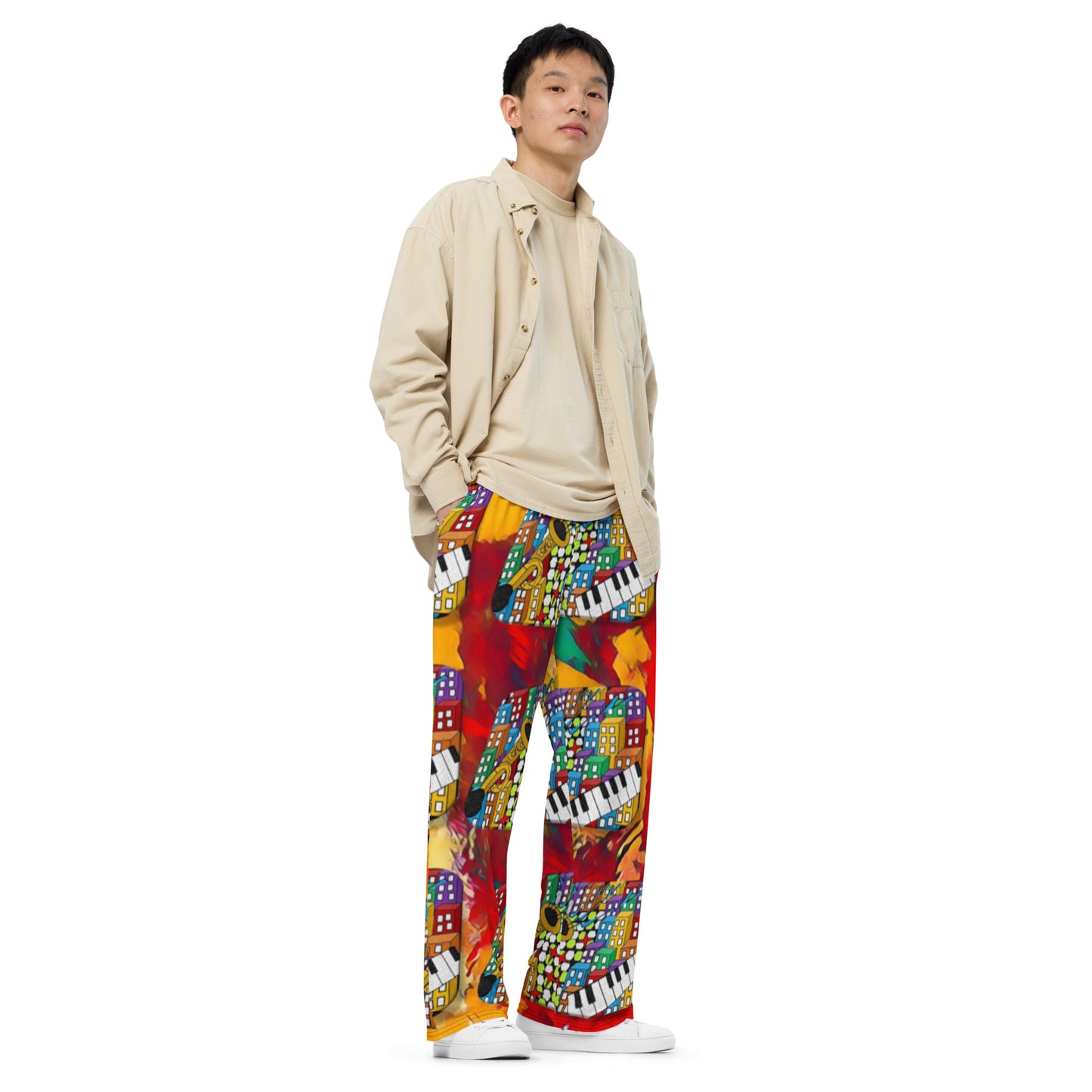 Sample All-over print unisex wide-leg pants